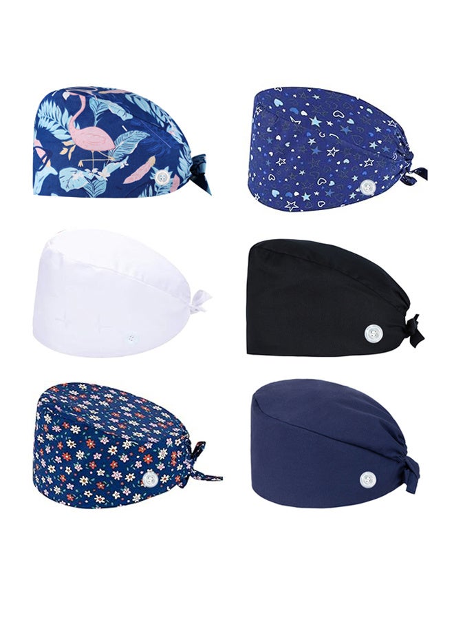 GUSGU 6 أجهزة الكمبيوتر Bouffant فرك قبعات العمل الجراحية قبعة ممرضة قبعات مع أزرار و Sweatband قابل للتعديل ربطة الخلف قبعة النساء الرجال لون متنوع - Image 1