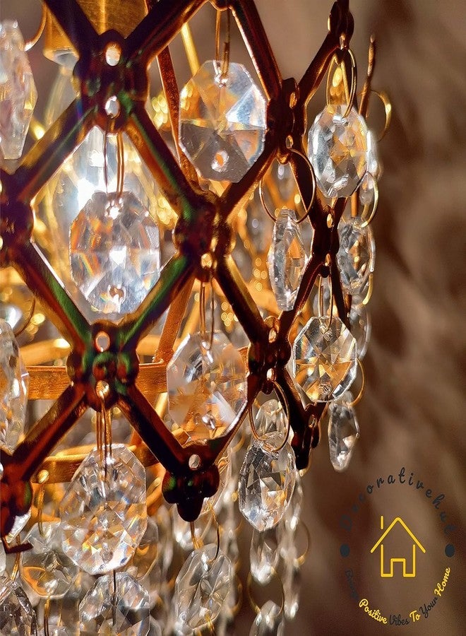 VILOMP Exotic Crystal Chandelier for Home Decoration | Jhumar for Home Decoration | Diwali Decoration Lights | Jhoomer for Living Room | Standard, Golden (Bulb Included) - Image 2