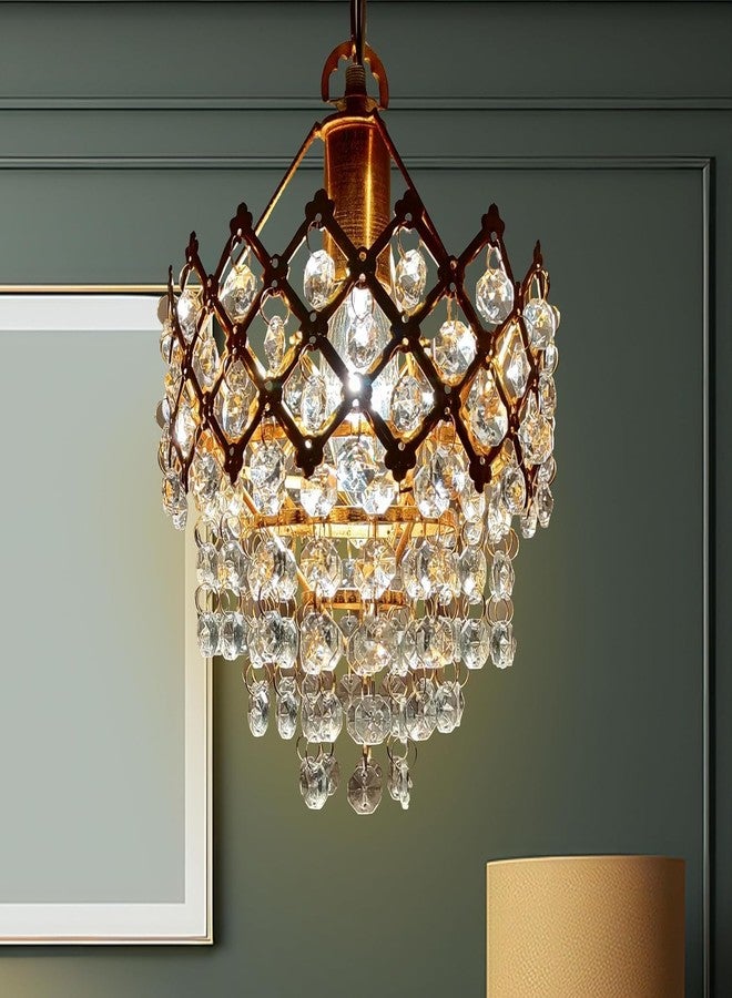 VILOMP Exotic Crystal Chandelier for Home Decoration | Jhumar for Home Decoration | Diwali Decoration Lights | Jhoomer for Living Room | Standard, Golden (Bulb Included) - Image 1