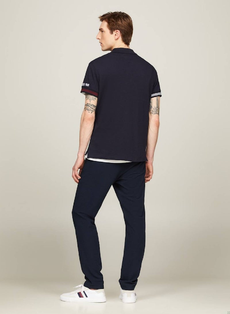 TOMMY HILFIGER Men's Slim Fit Contrast Cuff Polo -  Stretch organic cotton blend, Blue - Image 2