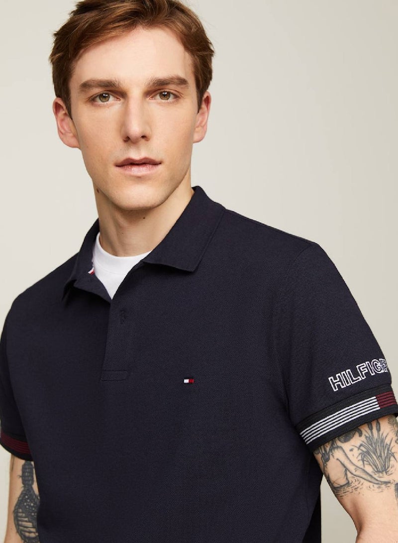 TOMMY HILFIGER Men's Slim Fit Contrast Cuff Polo -  Stretch organic cotton blend, Blue - Image 3