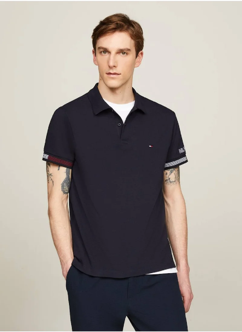 TOMMY HILFIGER Men's Slim Fit Contrast Cuff Polo -  Stretch organic cotton blend, Blue