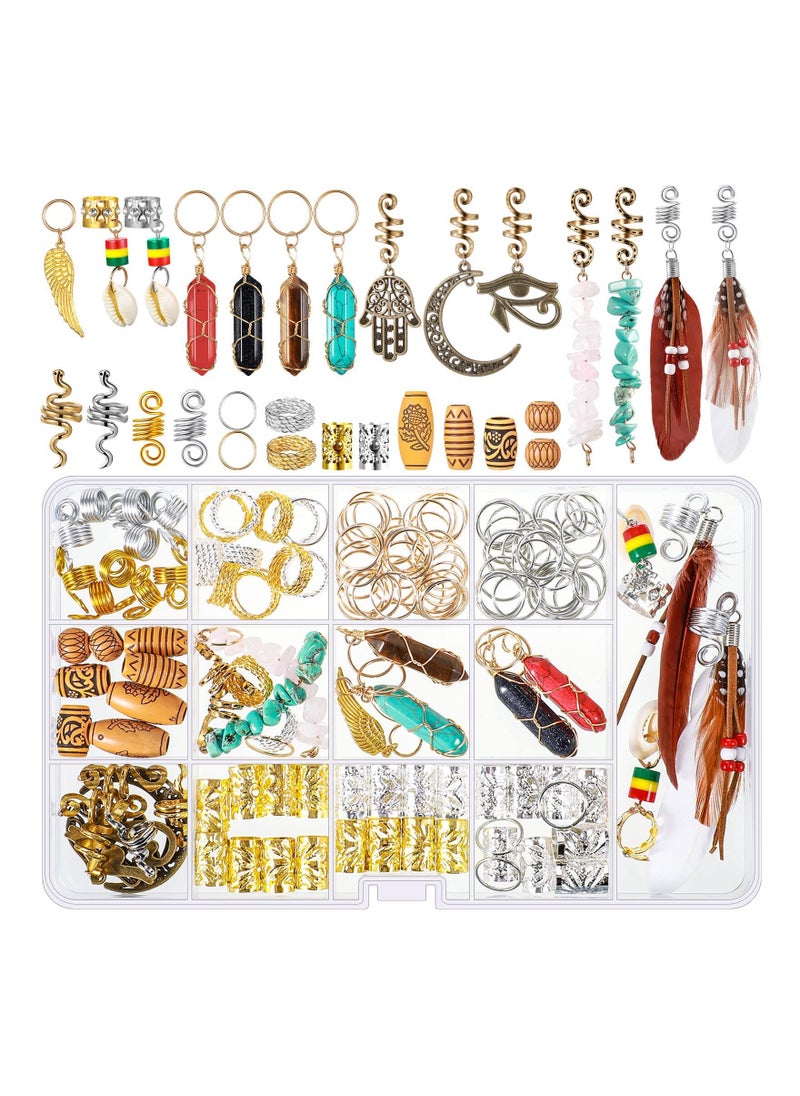 SYOSI 150 Pieces Dreadlock Jewelry Crystal Wire Wrapped Loc Adornment Assorted Imitation Wood Beads Braid Accessories Hair Jewels for Braids Hair Cuffs Decorations for Women Girl  - Image 1