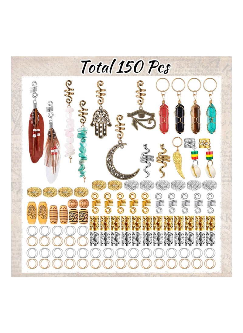 SYOSI 150 Pieces Dreadlock Jewelry Crystal Wire Wrapped Loc Adornment Assorted Imitation Wood Beads Braid Accessories Hair Jewels for Braids Hair Cuffs Decorations for Women Girl  - Image 3