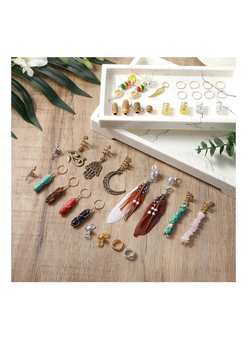 SYOSI 150 Pieces Dreadlock Jewelry Crystal Wire Wrapped Loc Adornment Assorted Imitation Wood Beads Braid Accessories Hair Jewels for Braids Hair Cuffs Decorations for Women Girl  - Image 4