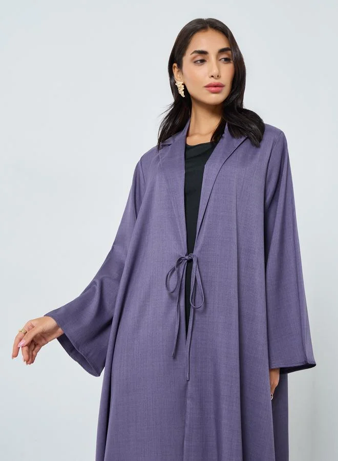 Amirah Melange Collar Winter Abaya with Tie-Up Detail