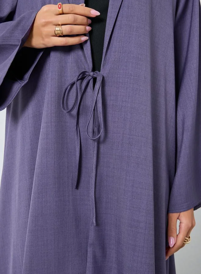Amirah Melange Collar Winter Abaya with Tie-Up Detail