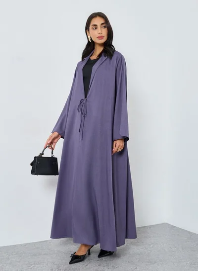 Amirah Melange Collar Winter Abaya with Tie-Up Detail