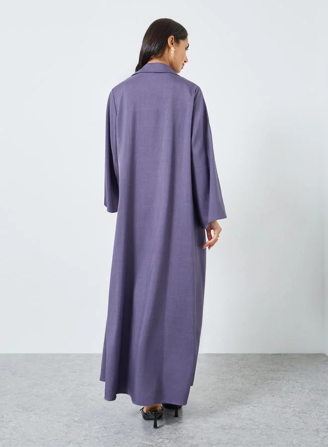 Amirah Melange Collar Winter Abaya with Tie-Up Detail