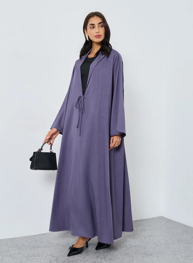 Melange Collar Winter Abaya with Tie-Up Detail