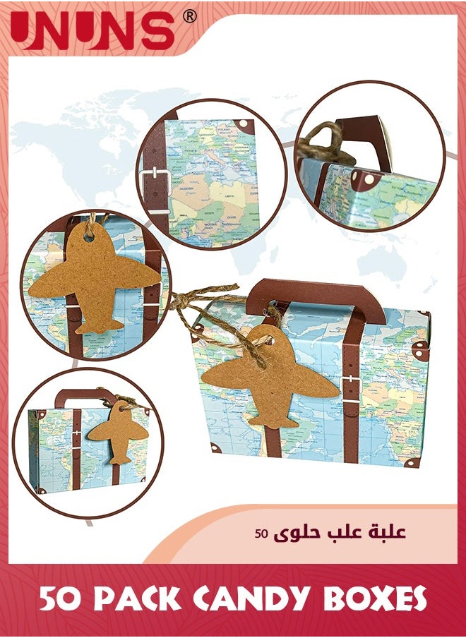 UNUNS 50Pcs Candy Box,World Map Mini Suitcase Favor Box,Vintage Kraft Paper With Tags And Burlap Twine For Travel Themed Party,Bridal Shower,Wedding Decorations  - Image 4