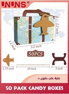 UNUNS 50Pcs Candy Box,World Map Mini Suitcase Favor Box,Vintage Kraft Paper With Tags And Burlap Twine For Travel Themed Party,Bridal Shower,Wedding Decorations  - Image 2