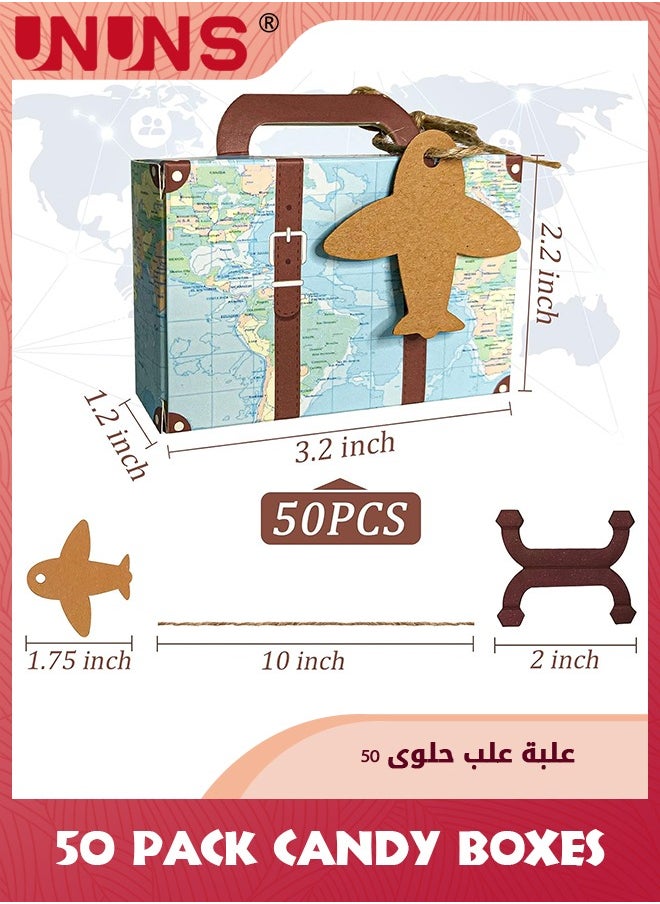 UNUNS 50Pcs Candy Box,World Map Mini Suitcase Favor Box,Vintage Kraft Paper With Tags And Burlap Twine For Travel Themed Party,Bridal Shower,Wedding Decorations  - Image 2