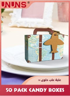 UNUNS 50Pcs Candy Box,World Map Mini Suitcase Favor Box,Vintage Kraft Paper With Tags And Burlap Twine For Travel Themed Party,Bridal Shower,Wedding Decorations  - Image 5