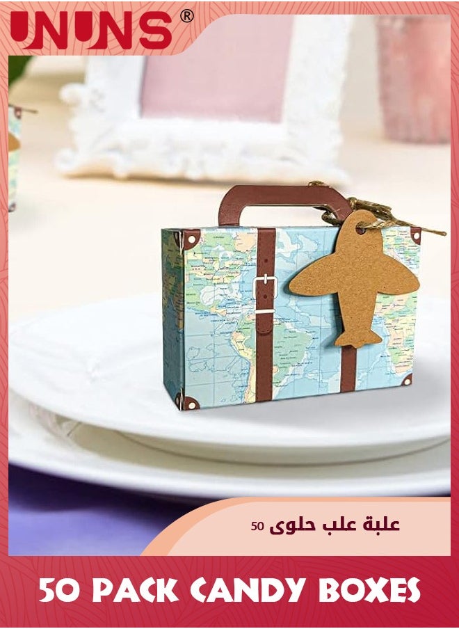 UNUNS 50Pcs Candy Box,World Map Mini Suitcase Favor Box,Vintage Kraft Paper With Tags And Burlap Twine For Travel Themed Party,Bridal Shower,Wedding Decorations  - Image 5