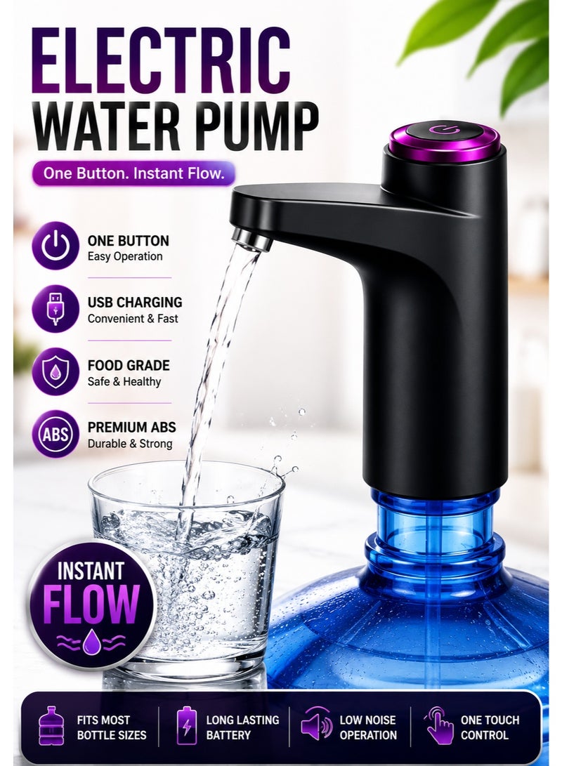 HOME 4 YOU Water Bottle Pump 5 Gallon Water Dispenser Water Pump for 5 Gallon Jug USB Charging Automatic Drinking Water Dispenser Pump Portable Electric Water Dispenser for 2-5 Gallon Bottle Black - Image 1