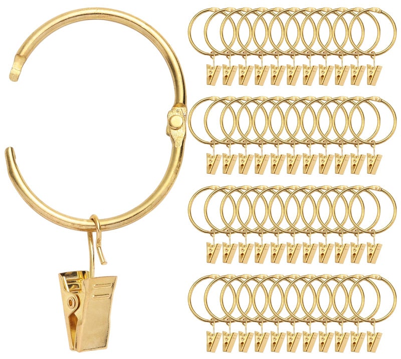 Fivebop 40 Pack Rings Curtain Clips Rustproof Metal Window Drapery Decorative Clips Vintage Heavy Duty Eyelet Curtain Rods Hangers Rings with Hooks 15In Inner Diameter GoldOpen