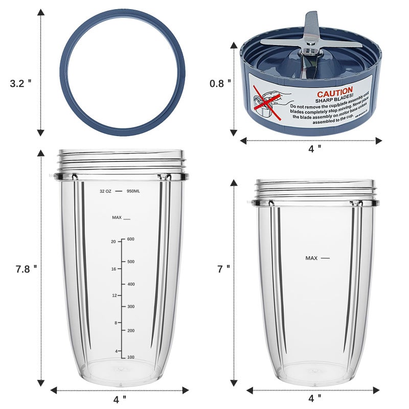 PODCAY Blender Replacement Parts for Nutribullet, 32oz & 24oz Cups with Replacement Extractor Blade, Compatible with Nutri Bullet 600W/900W Pro Blenders (3 PCS) - Image 4
