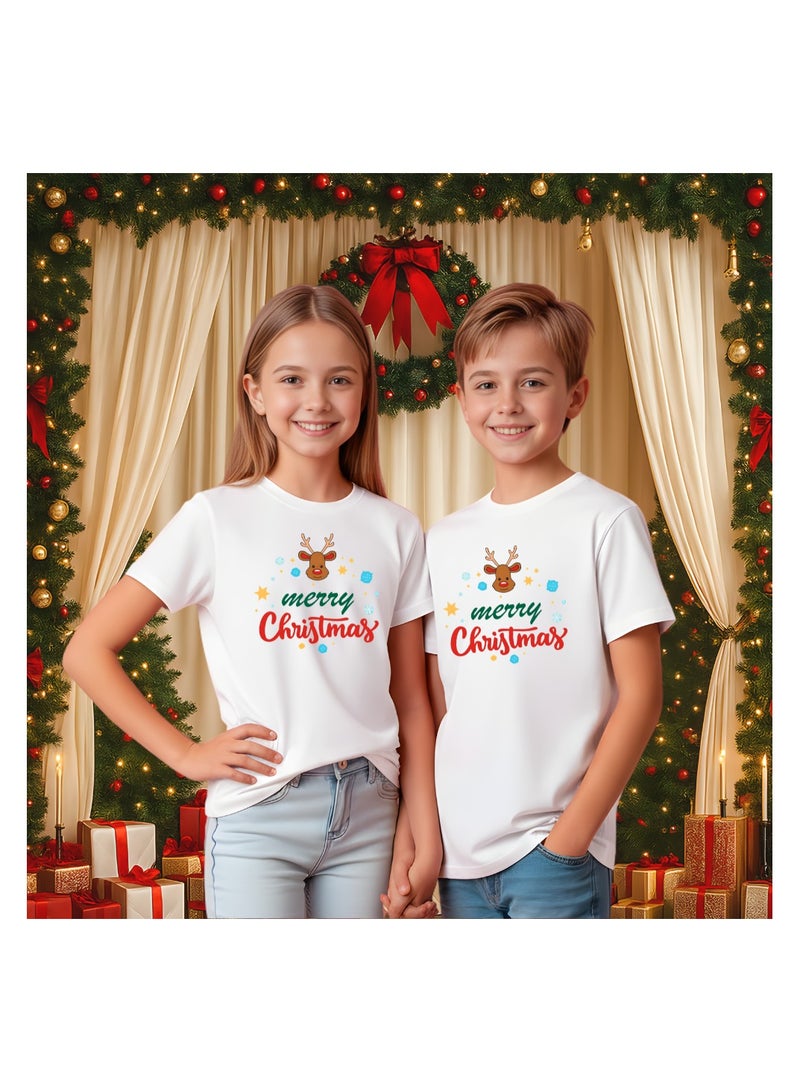 برينت شوب فور مي تي شيرت عيد ميلاد سعيد للأطفال - تي شيرت قطني بأكمام قصيرة للجنسين ورقبة دائرية - ملابس للعطلات للأولاد والبنات - تي شيرت ناعم ومريح للحفلات - Image 4