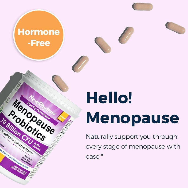 NewRhythm Menopause Probiotics for Women 7in1 Relief Prebiotics Black Cohosh TransResveratrol Chasteberry Red Clover Dong Quai Hot Flashes Night Sweats No Soy No Estrogen 30 Ct - Image 3