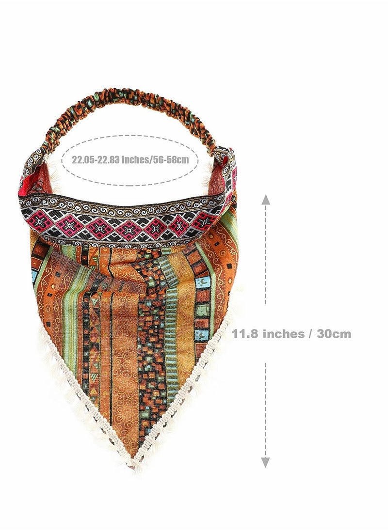Generic - Hair Bandanas, Head Kerchief, Elastic Hair Scarves, Headband with Fringe Trim Ethnic, Bandana Headband Hair Kerchief with 2 Clips, 3Pcs - Image 1