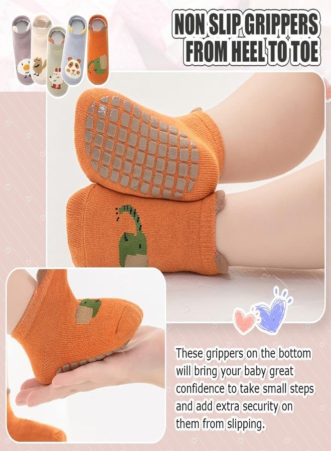 ZIVSA Antislip Socks for New Born Baby, Non Slip Grip Ankle Socks with Non Skid Soles Infants Socks for Toddler Baby Girls Boys 12-36 Months Baby Shower Gifts(5 Pairs Baby Socks) - Image 2