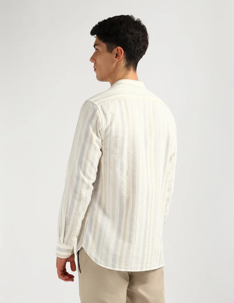 Arrow Beige Vertical Striped Mandarin Shirt for Men | Best Price UAE