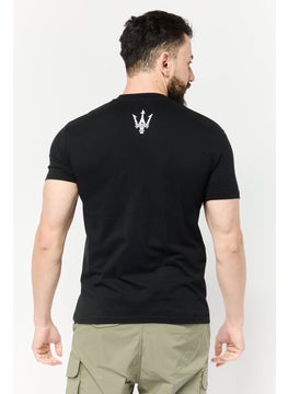 Maserati Men Crew Neck Short Sleeves Brand Logo T-Shirt, Black  - Image 3