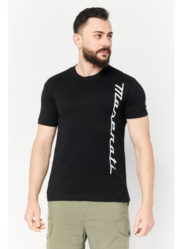 Maserati Men Crew Neck Short Sleeves Brand Logo T-Shirt, Black  - Image 1