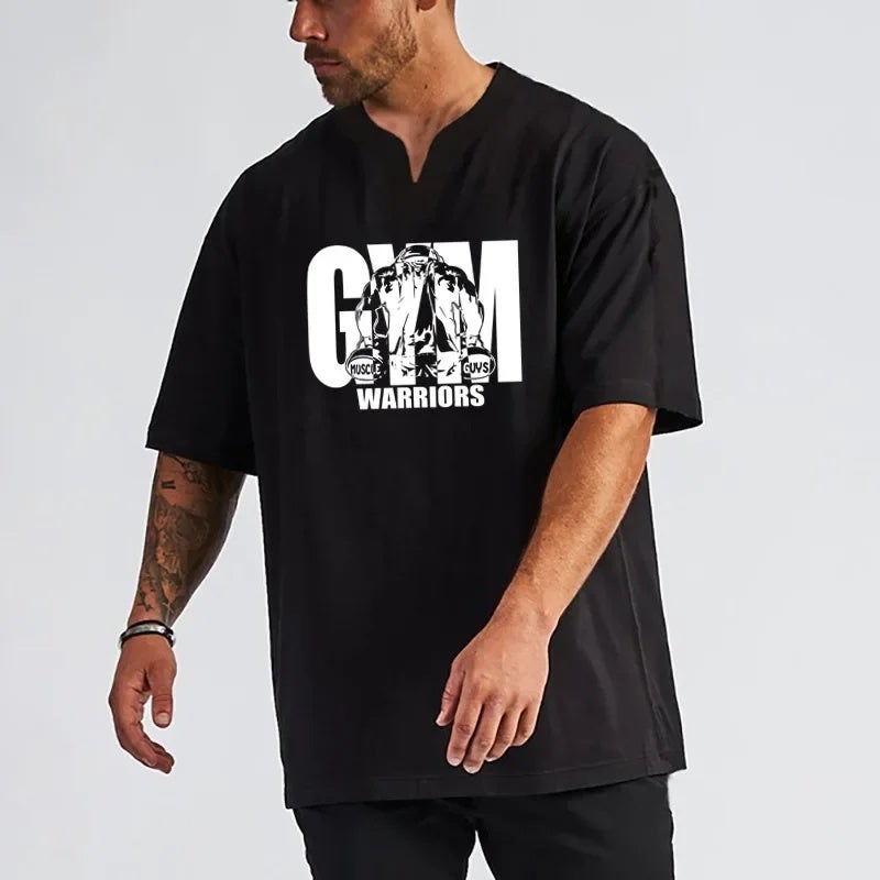 Fitness muscle fashion brand GYM printed short sleeve outdoor training basketball loose cotton sports leisure T-shirt foreign trade - Image 4