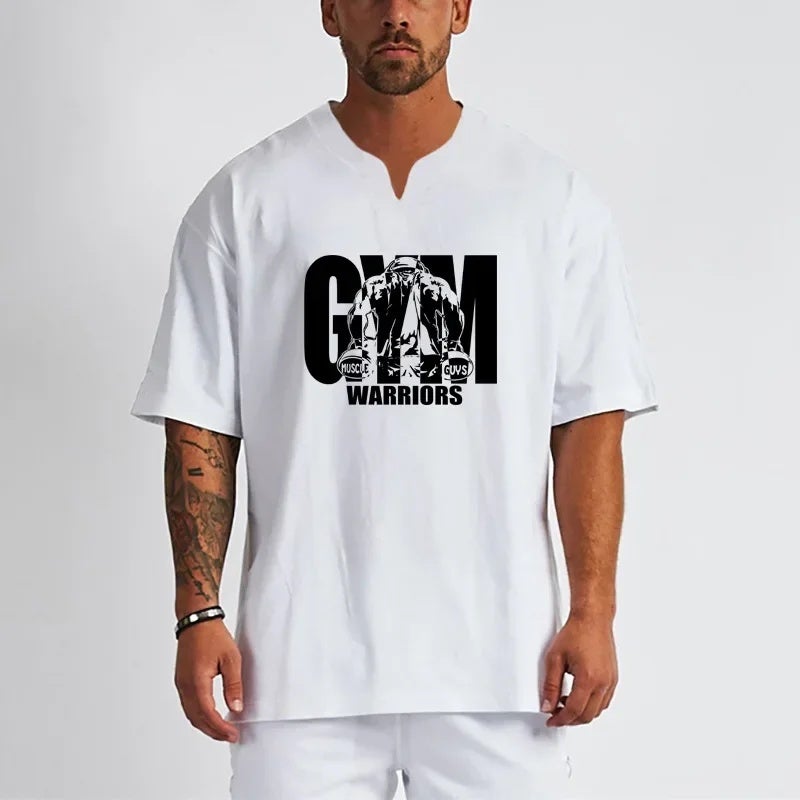 Fitness muscle fashion brand GYM printed short sleeve outdoor training basketball loose cotton sports leisure T-shirt foreign trade - Image 3