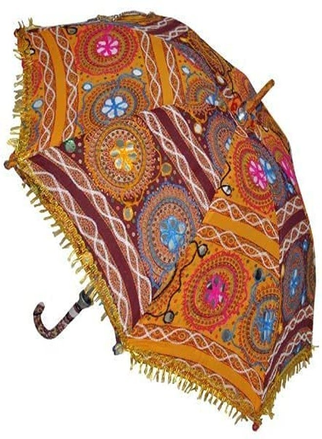 EXEMARTZ (Pack of 2) Traditional Rajasthani Embroidered Umbrellas - Handmade Ethnic Parasols for Wedding Decor, Navratri Garba, Festivals & Couple's Photo Backdrops - Image 2