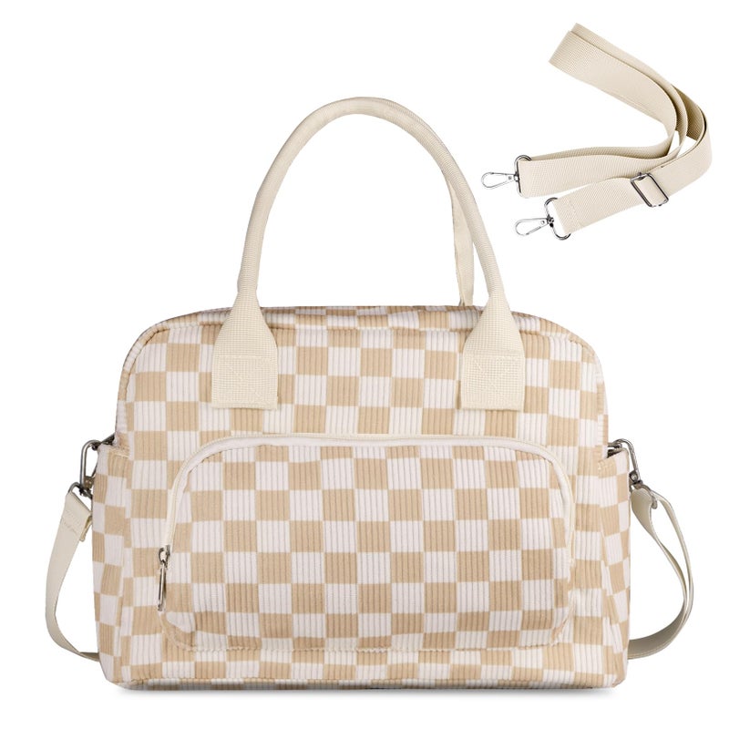 FITDON Insulated Lunch Bag for Women Men, Large Lunch Box Container Leakproof Corduroy Cooler Bag Lunch Tote Bag for Work Picnic, Light Checkerboard - Image 1