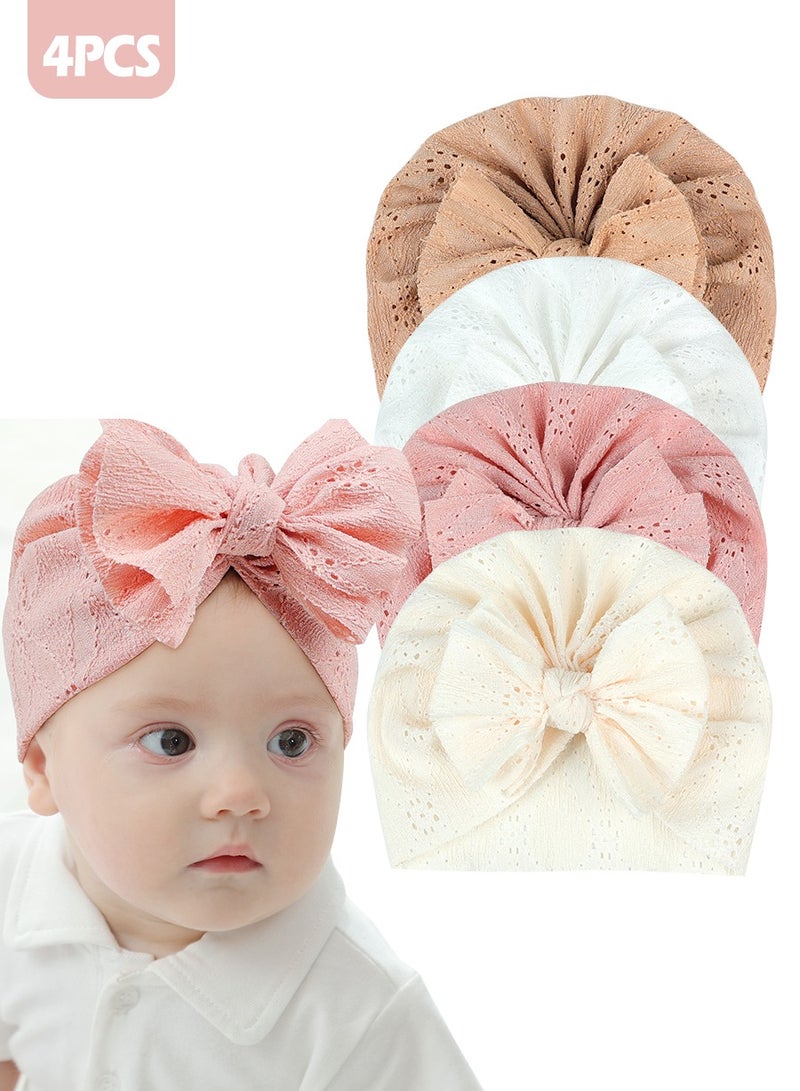 Beirui Baby Head Wrap Hat, Photography Props Accessories, Breathable Soft Big Bow Hat, Baby Girl Toddler Hat Children's Cute Toddler Hat 4Pack  - Image 1