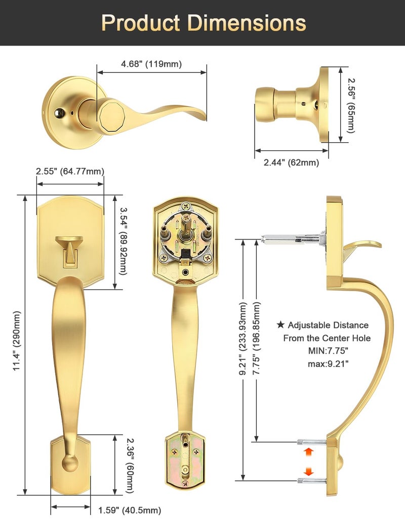 Tinewa Gold Camelot Trim Lower Half Handleset, Upgated Entry Door Handle with Accent Wave Door Lever, Gold Front Door Handleset, Interior Left Handed Lever - Image 5
