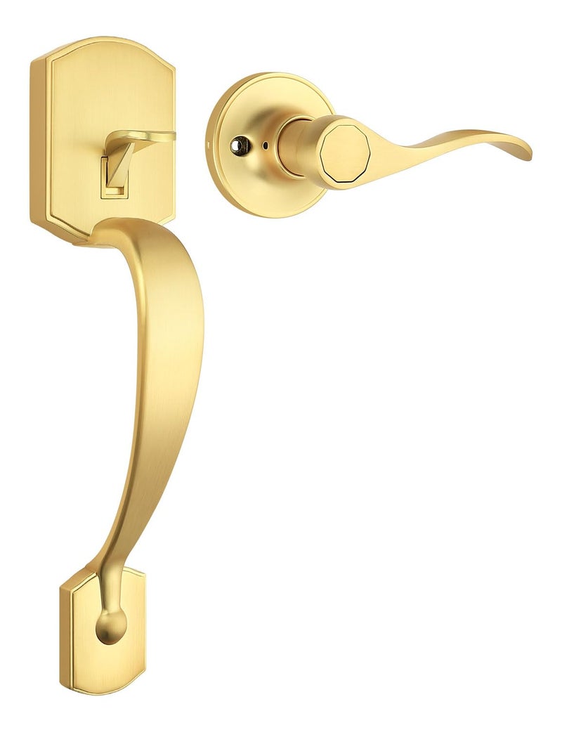 Tinewa Gold Camelot Trim Lower Half Handleset, Upgated Entry Door Handle with Accent Wave Door Lever, Gold Front Door Handleset, Interior Left Handed Lever - Image 1