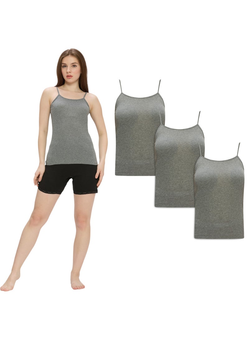 BYC WOMEN'S COTTON CAMISOLE (PACK OF 3) - GREY  - Image 1