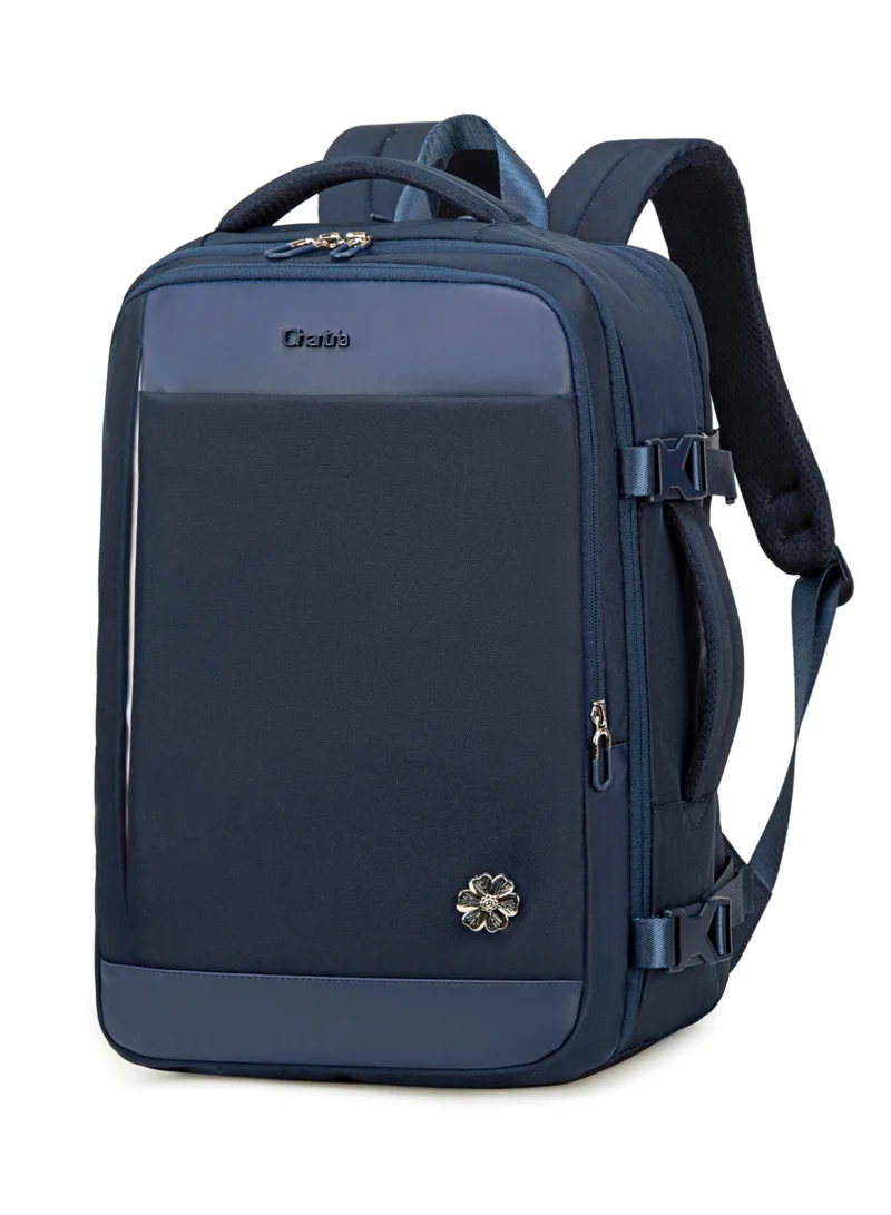 شانتريا حقيبة ظهر سفر فاخرة قابلة للتوسيع مقاومة للماء متعددة الوظائف بمنفذ  مدمج ومدخل سماعة رأس للنساء - أزرق