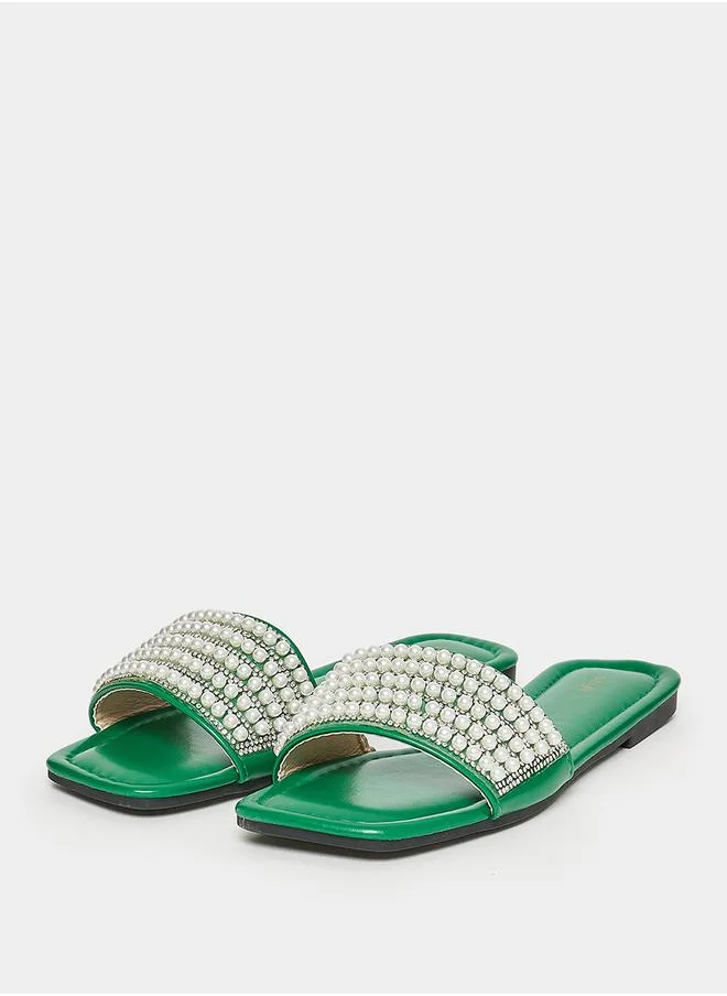 Styli Embellished Strap Flat Sandals
