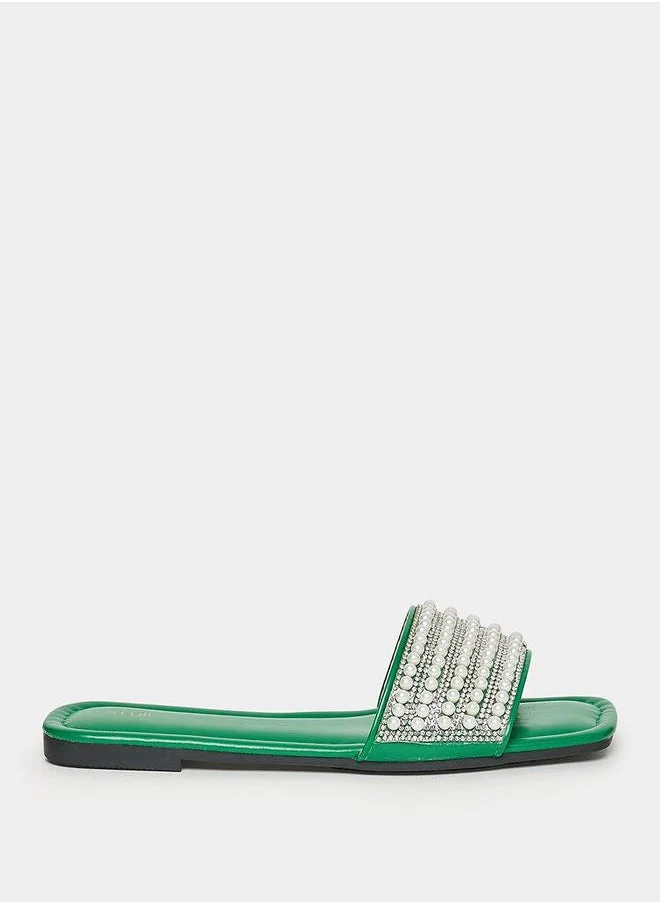 Styli Embellished Strap Flat Sandals