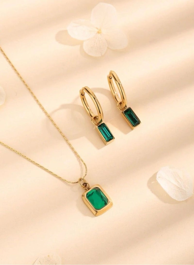 NEW STYLE Stainless Steel Gold Plated Necklace & Earrings Jewelry Set For Women - Image 1