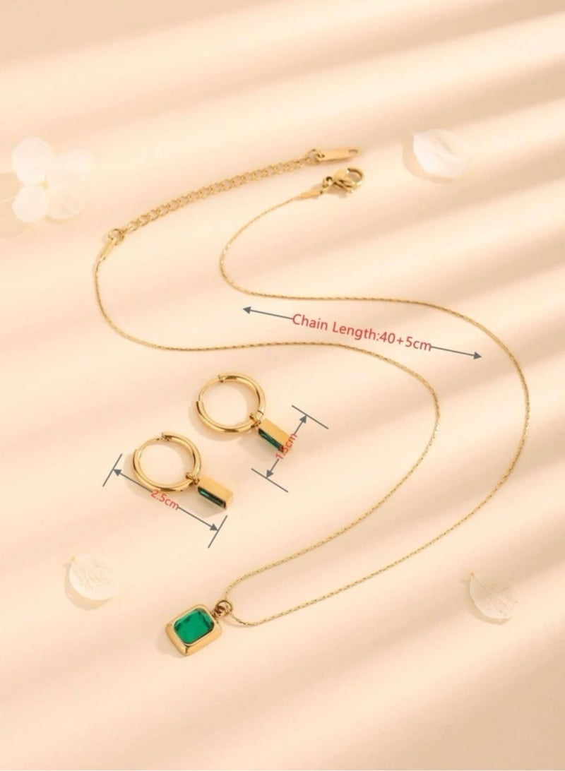 NEW STYLE Stainless Steel Gold Plated Necklace & Earrings Jewelry Set For Women - Image 2