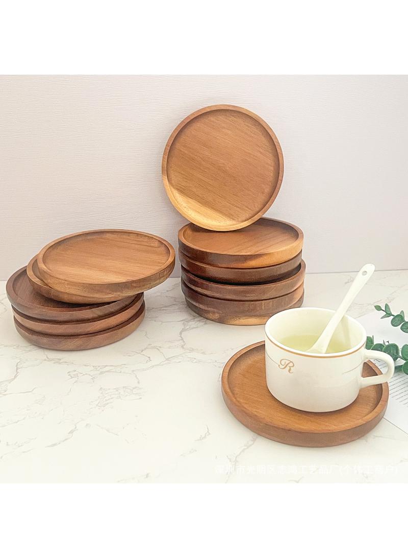 Y&D Wooden Coaster Bowl Mat 13cm Tea Set Coffee Cup Desktop Heat Insulation Mat Round Solid Wood Non-slip Wooden Coaster-Round 13cm * 13cm * 1.5cm  - Image 5