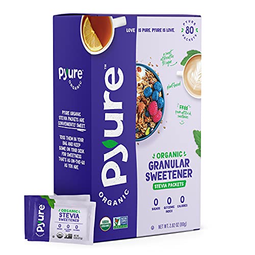 Pyure Organic Stevia Packets  Zero Calorie Sweetener for Coffee and Baking  Granulated Stevia Sugar Substitute  PlantBased Keto Diabetic  Paleo Friendly  USDA Organic NonGMO  80 Packets - Image 1