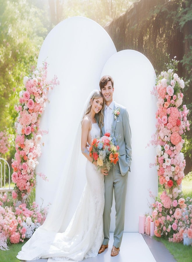 HB HBB MAGIC Pink White Arch Backdrop Cover Set of 2 Arch Covers 7.2 and 6ft Wedding Arch Cover Stretchy Backdrop Bridal Baby Shower Birthday Party Arches Stand Covers Spandex - Image 4