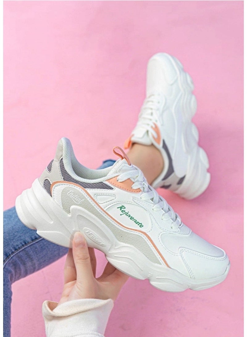 361 Degrees 361° Women's Running Shoes, White with Peach and Grey Accents - Image 3