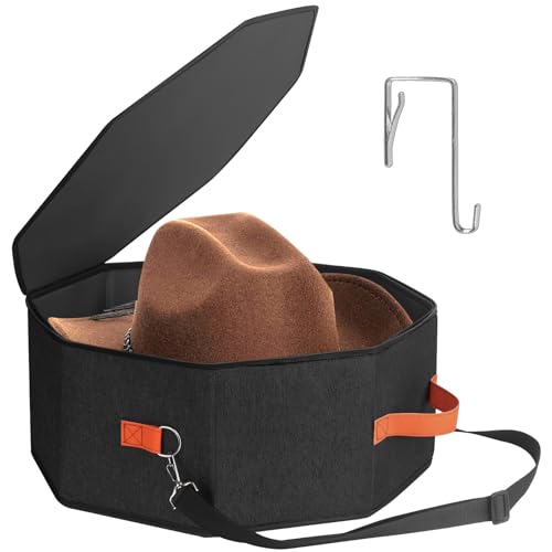 kushon Hat Storage Box for Women Men Hardboard Support Hat Boxes with 1 Door Hook Hat Organizer Cowboy Hat Box for Travel Hat Bag Hat Case Black - Image 1