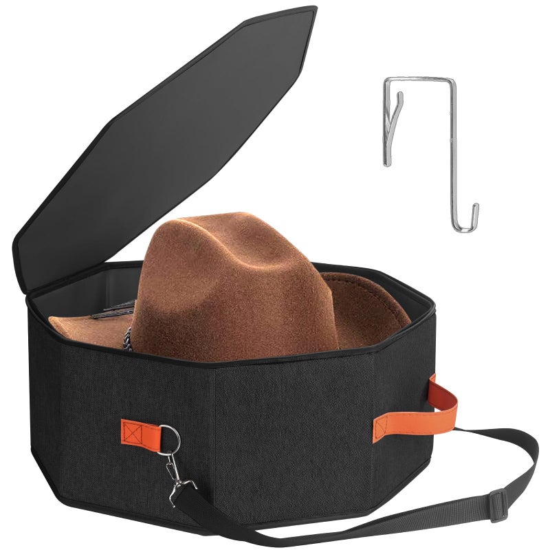kushon Hat Storage Box for Women Men Hardboard Support Hat Boxes with 1 Door Hook Hat Organizer Cowboy Hat Box for Travel Hat Bag Hat Case Black - Image 2