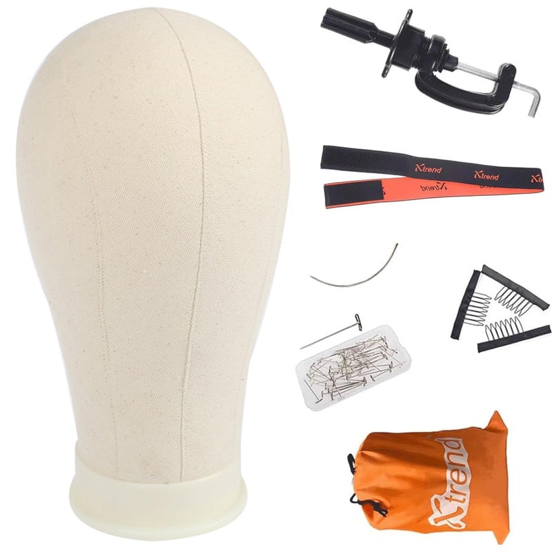 XTREND 2124 Poly Canvas Block Head Mannequin with Stand Set for WigHair Extension Making Display  Styling