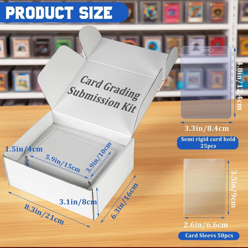 DEDC Card Grading Submission Kit, Card Grading Kit Shipping Box for PSA, CGC, SGC - 25 Semi Rigid Card Holders, 50 Card Sleeves, 1 Shipping Label + 1 Wiping Cloth - Image 2